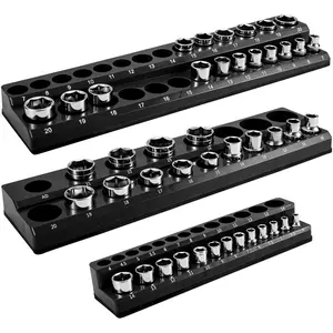 VEVOR Magnetic Socket Organizer Socket Holder 3 pcs 1/2, 3/8, 1/4-in Metric Black