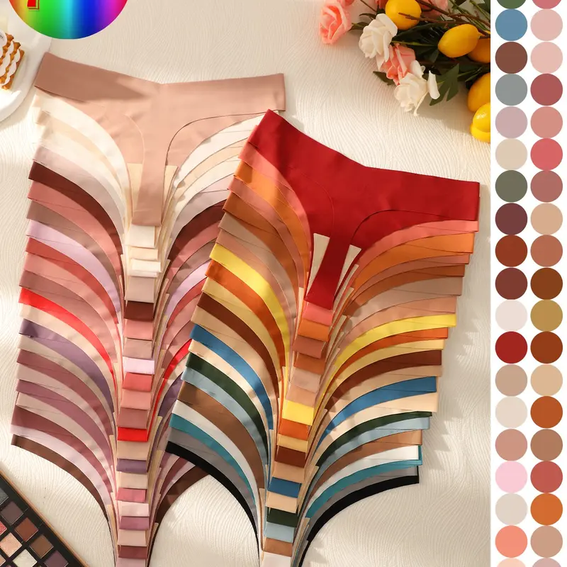 Random Pack of 5/6/7/10 Invisible Thong Briefs, Plain Color Seamless Daily Wear Women's Underwear, Comfortable and Discreet