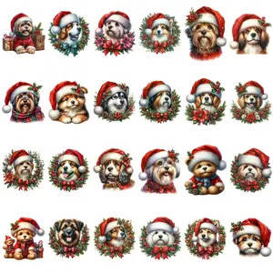 36 Piece Christmas Dog Heat Transfer Stickers, Easy Peel & Stick Fabric Decals for T-Shirts, Jeans, Hats, Backpacks, Iron-On Decorations