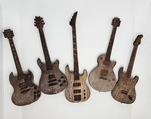 Custom Wooden 8 inch Guitar Model with stand Guitar in Walnut, Personalize it, Collectible Memorabilia Gift for Musicians Bass Guitar Player