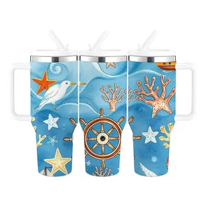 1pc 40 oz stainless cup with handle, Drinking glass, Ergonomic shape fits comfortably in hand, Reusable water bottle, Enjoying lemonade while sunbathing at the beach, Green bay packer