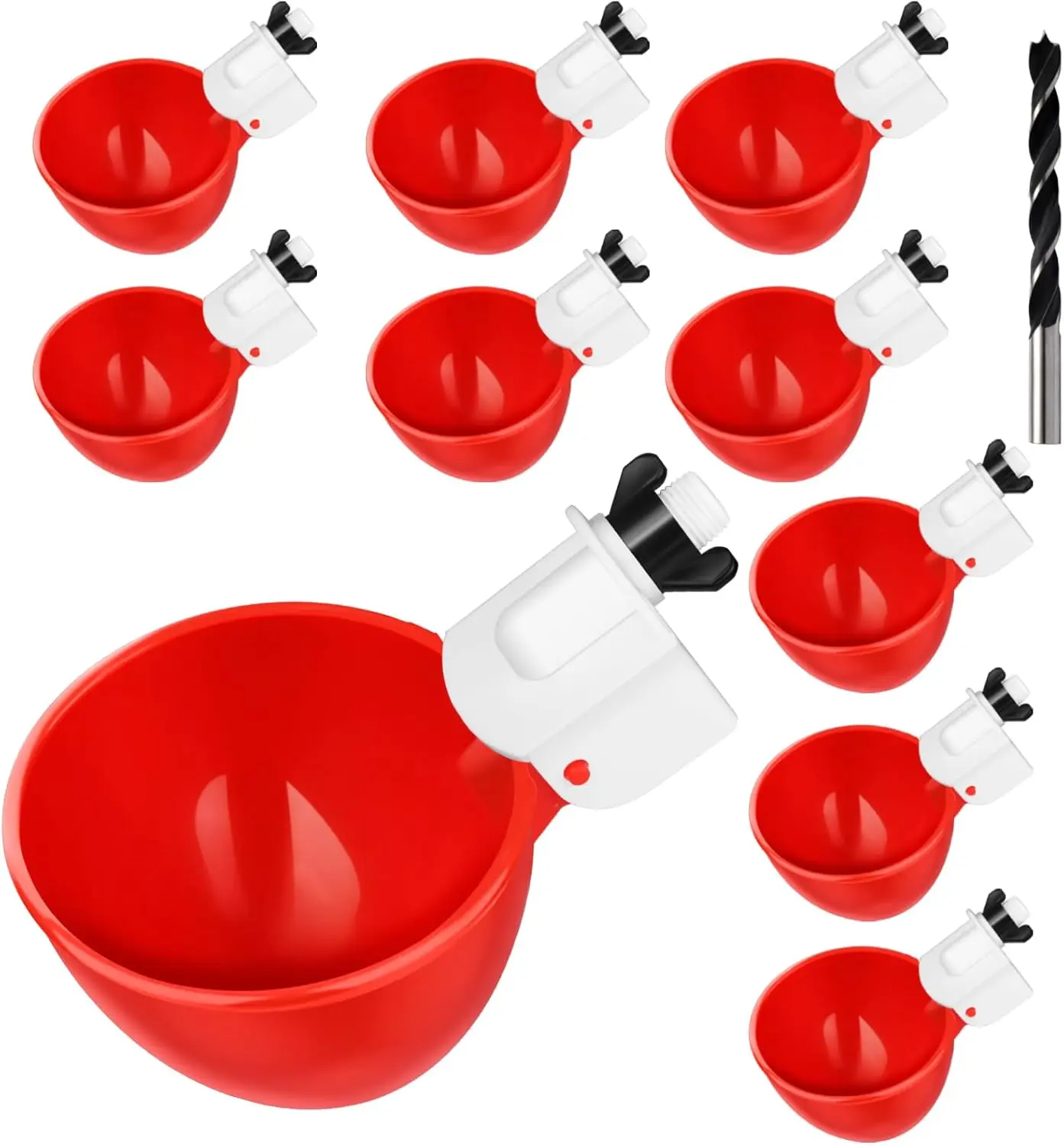 10 Pack Automatic Chicken Waterer Cups with Mounting Opener, Large Poultry Feeder for Ducks, Turkeys