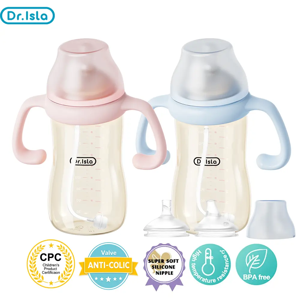 Dr.Isla PPSU Sippy Cup for Toddlers, Wide Neck Trainer with Weighted Straw, Spill-Proof Lid and Cute Animal Pattern, 10 OZ, Eco Friendly Bottle, Baby