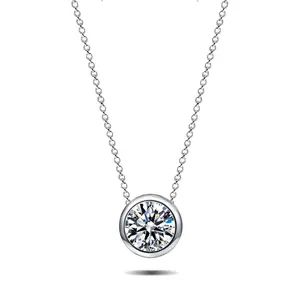 18k White Gold Plated Round Cut Cubic Zirconia Dot Pendant Necklace