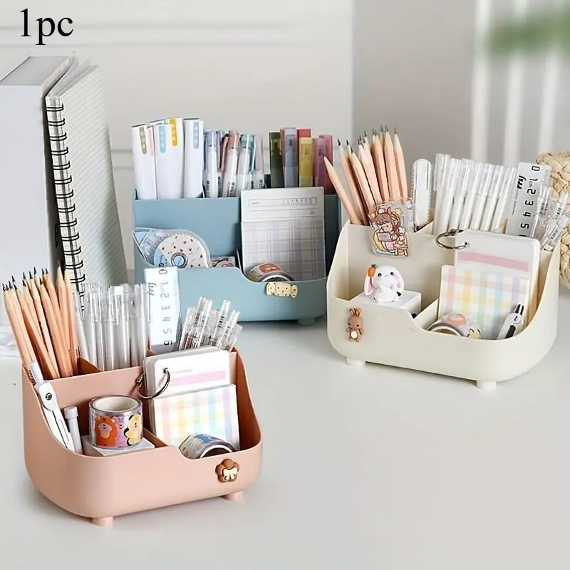 Large Capacity Minimalist Solid Color Five-Compartment Multi-functional Desktop Storage Box Stationery Storage Organizer Office Desk Accessories Desk Organizer Tidy, Work Organizer, Desk Organizers with Compartments
