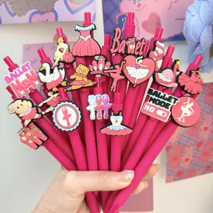 10/20pcs Cute & Minimalist Cartoon Pink Barbie Family Retractable Gel PensSchool Design, Back-to-School Pink Barbie Series, Press-Activated Pens, Random Colors