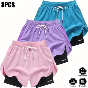 3-Pack Women's 2-in-1 Quick Dry Athletic Shorts, Breathable Running Workout Yoga Shorts with Elastic Waistband, Perfect for Indoor Outdoor Running, Fitness, Yoga and All Sports