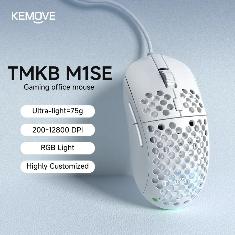 TMKB Falcon M1SE Ultralight 75g Honeycomb Ergonomic Gaming Mouse for PC Gamers, Precision Optical Sensor, Adjustable DPI, 16.8M RGB Colors, 6 Height-Customizable Programmable Buttons, Gaming Accessories, Gamer Stuff, PC Accessories