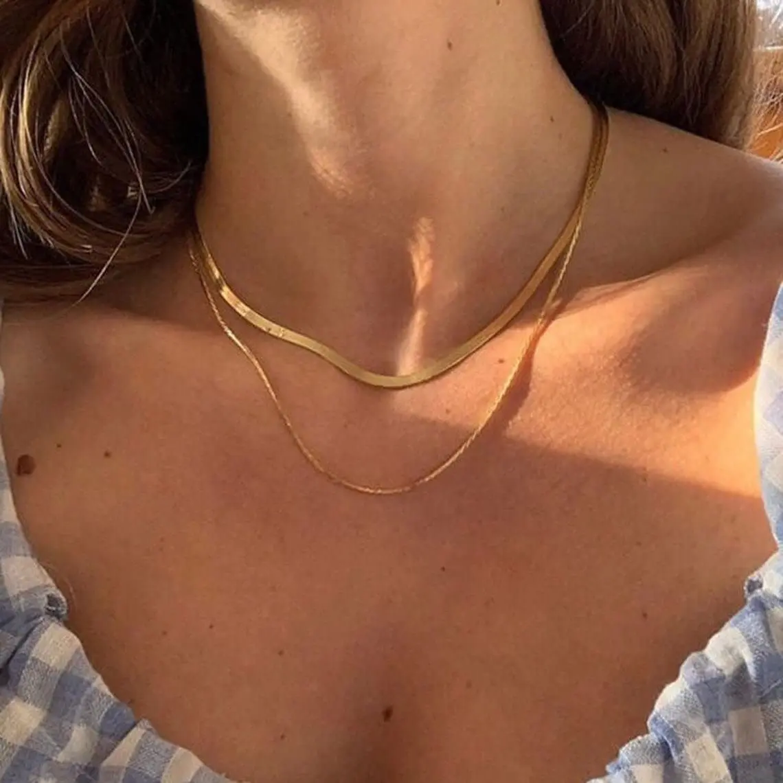 Pvoovi 14K Gold Plated Layered Necklace Set, 2-Piece Dainty Gold Chains for Women, Trendy Everyday Stacking Jewelry