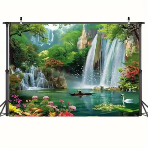 1pc Polyester Waterfall Landscape Tapestry -No Power Needed, Universal Holiday Decor, Versatile Use for Room, Garden, Photo Studio Props - for Home Decor Enthusiasts & Party Planners - PE 60X40 Inches