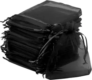 50pcs Organza Bags 3.54''x4.33''(9x11cm) Satin Drawstring Organza Pouch Wedding Party Favor Gift Bag Jewelry Watch Bags -Black, Surprise Gifts, Valentine Gift
