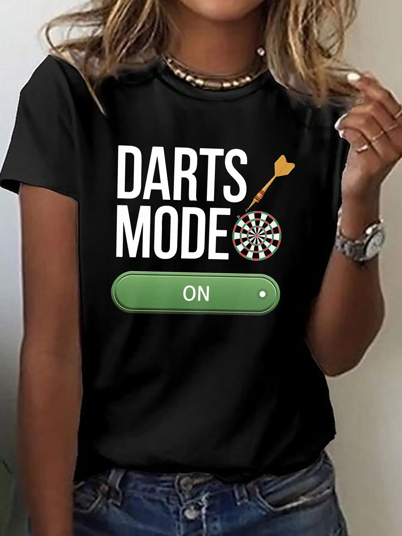Women's Darts Mode Dartboard Switch Graphic Print unisex soft cotton short sleeve t shirt, vintage graphic casual tee for men women teens, perfect birthday holiday gift for camping travel gym daily street  wear