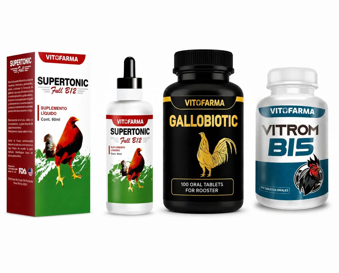 Vitofarma Complete Poultry Wellness Bundle | Supertonic Full B12 + Gallobiotic + Vitrom B15 | 100 Oral Tablets