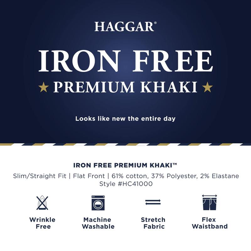 Haggar Men's Iron Free Premium Khaki Slim-Straight Fit Flat Front Flex Waist Casual Pant Medium Khaki 38 x 34