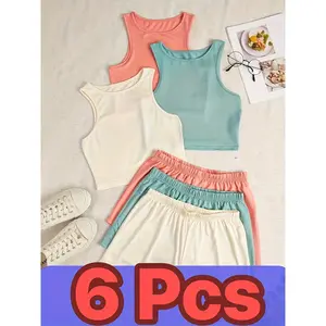 Six-piece Set of Candy-colored Basic Tank Top Loungewear