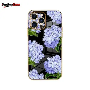 Darlingcase Electroplated TPU Phone Case for iPhone 17 Pro Max iPhone 16 15 14 Plus 13 12 11 Lavender Hydrangea Grace Pattern Classic Straight Design Scratch Resistant Softcase