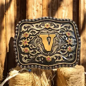 Hand Crafted Copper Base Buckle With Centered Initial Letter V