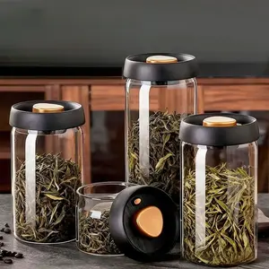 Press-Type Vacuum Tea Canister, Sealed Storage Jar for Coffee Beans and Dried Tangerine Peel, Food-Grade Moisture-Proof Glass Jar