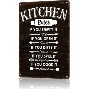Kitchen Rules Home Kitchen Dining Area Cooking Space Wall Decor Signs 8x12 Tinplate Metal Sign Easy to Clean Grease Resistant