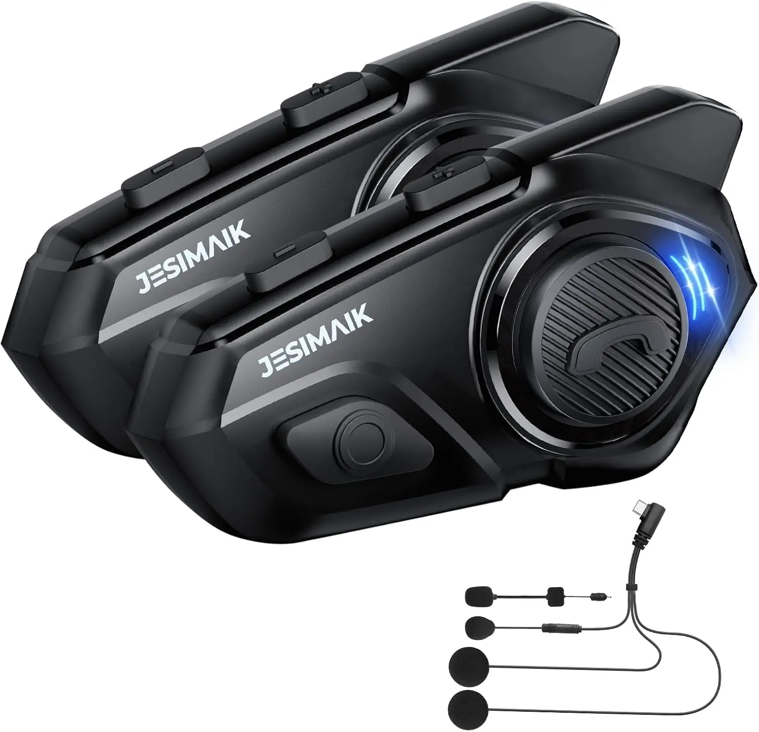 2-Pack Motorcycle Bluetooth Headset Helmet Intercom System, CVC8.0 Noise Cancellation, 2 Mics, 40mm Speakers, Music Sharing, IP67 Waterproof, FM Radio Accessory Set