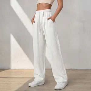 Women’s Casual Pants – New Summer Style, Wide-Leg, Breathable & Comfortable, Fashionable & Versatile, Elastic Waist with Drawstring, Full-Length Pants