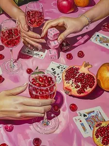 Pink Table Game Night Diamond Painting Kit - Cherry Wine & Dice Rhinestone Art, Full Drill DIY Wall Decor