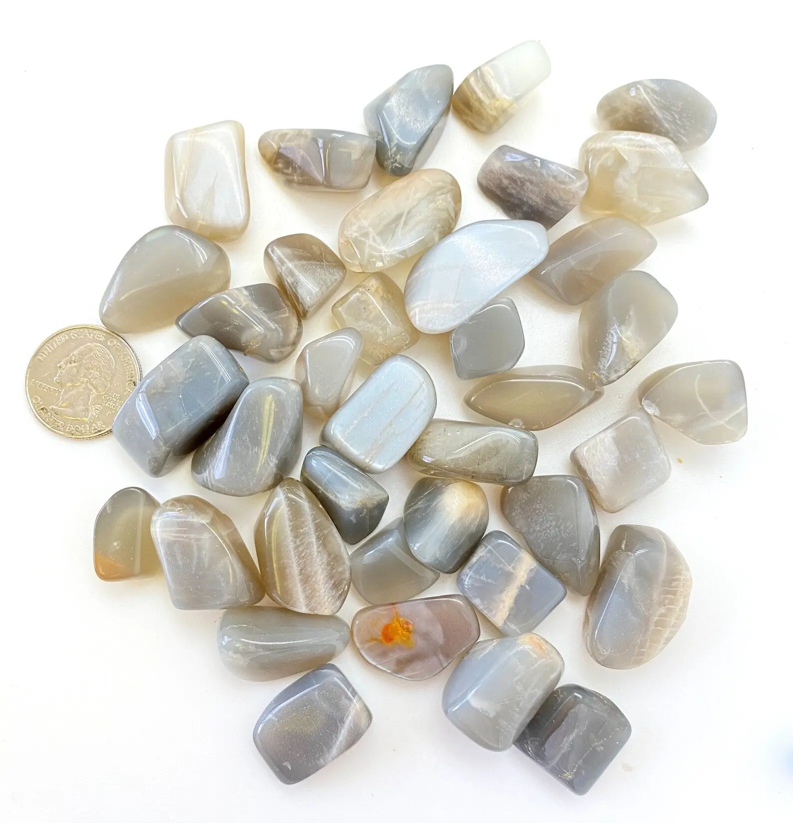 Silver-Gray-Black Moonstone Tumbled Stone - Polished Silver Moonstone Crystal