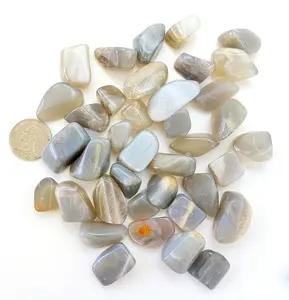 Silver-Gray-Black Moonstone Tumbled Stone - Polished Silver Moonstone Crystal