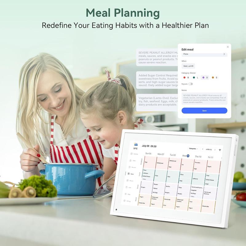 TABWEE 15.6 Inch WiFi Digital Calendar, Smart Touchscreen Interactive Display for Family Schedules Chore Chart, Meal Planner, To Do List, Smart Sync Switchable Digital Photo Frame Desk-Standing