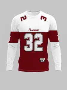 Patchwork Number 32 Letter Star Print Long Sleeve T-Shirt, American Sports Style Casual Top, All Seasons Fitted Tee
