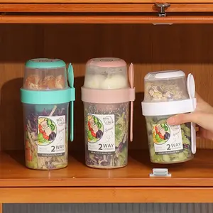 Overnight Oatmeal Container Dual-Layer Instant Breakfast Cup with Lid and Spoon, Portable Yogurt Oats Storage Jar, Meal Prep Containers, Leak-Proof Design