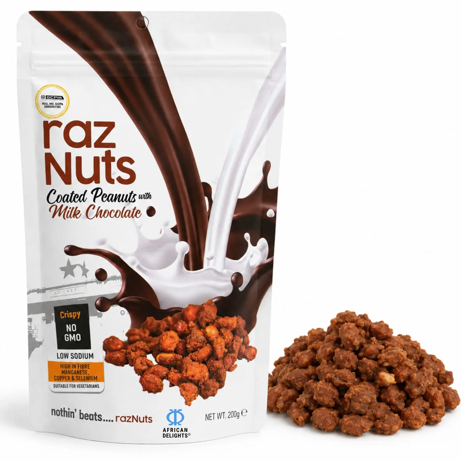 African Delights Milk Chocolate Covered Peanuts, Pack of 3 (200g Each)