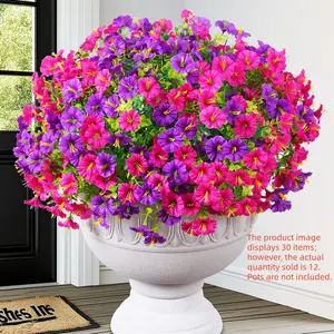 12 Bundles Look Real Artificial Flowers for Outdoors, Realistic Fake Outdoor Flowers, UV Resistant Silk Petunia Flowers for Outside Faux Flowers Plants for Outdoor Porch
