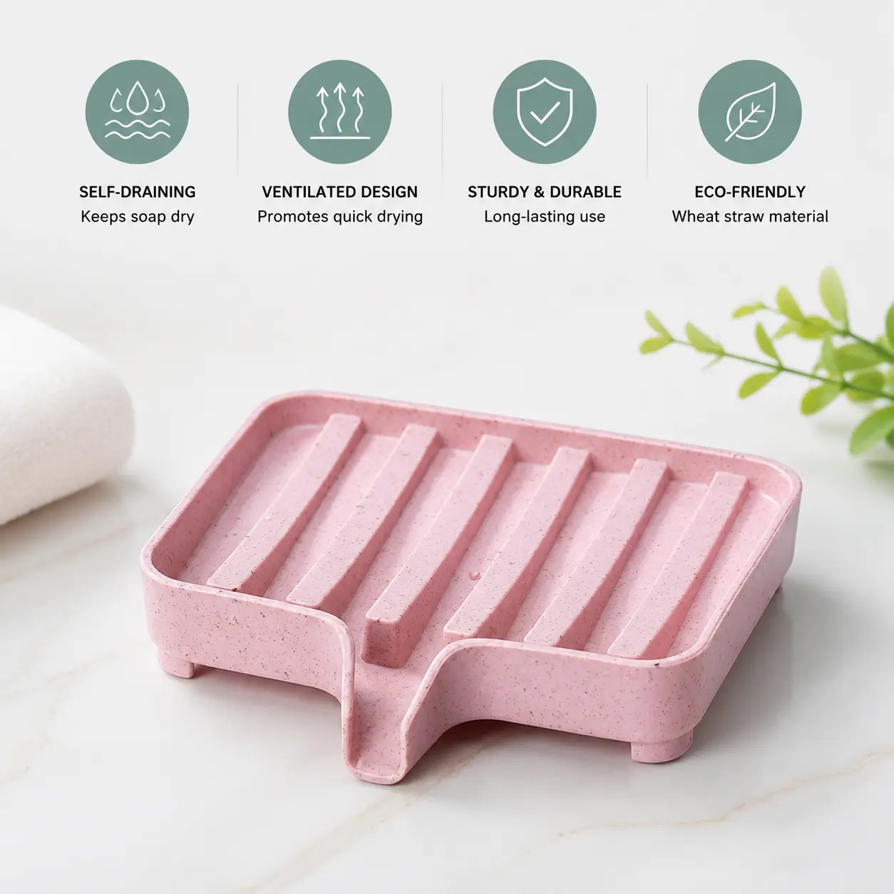 1 Count, Slotted Draining Soap Dish with Raised Feet and Water Guide Outlet for Bathroom Shower Counter and Kitchen Sink