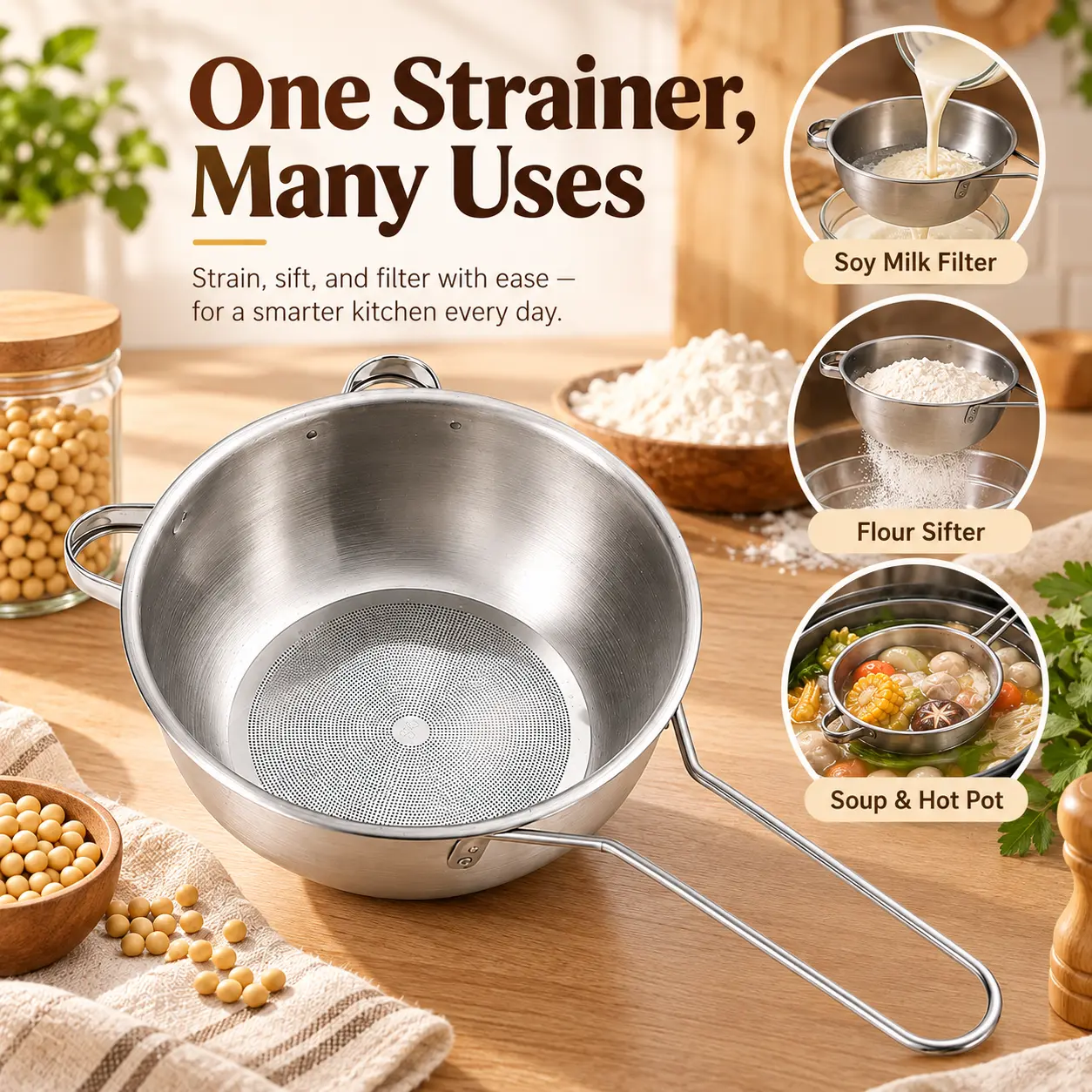 304 Stainless Steel Small-Size Kitchen Strainer - Fine Mesh Food Filter with Long Handle, Reusable Tool for Tea, Soup, Pasta, Indoor Recreation Food Filtering Needs