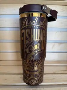 30oz Engraved Fishing Tumbler – Flip Lid | “Fishing Life”