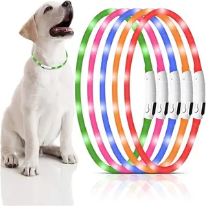 USB Rechargeable LED Dog Collar, 1 Count 4 Flashing Modes Luminous Collar, Pet Safety Collar, Silicone Colorful Running Water Light Collar for Dogs Walking at Night