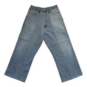 Split Seam Jeans - ThriftJam Reworked Denim Loose Leg Pants - Wide Legged Handmade Jeans - Denim with Subtle Two-Tone Effect, Comfortable Baggy Fit, Pockets, Mid Waist, Mid-Length, Casual Style - Pants, Trouser, Womenswear, Bottom Streetwear Loose