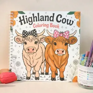 Coloring Book - Luxurious Scottish Highland Cattle designs with festive decorations, perfect for relaxation and creative expression, an ideal choice for birthday, Christmas, New Year, and holiday gifts.