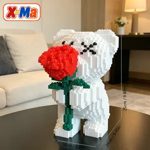 Cute White Bear with Rose Building Blocks Set 1862pcs - Romantic DIY Brick Toy for Valentines Day Gift Home Decor