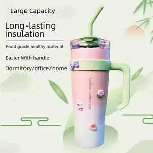 Popular Internet Celebrity Giant Vacuum Cup Female American Vacuum Large Ice Cup Large Capacity Portable Cold Insulation Household Cup with Straw Drinkware Flasks Mug Stainless Tumbler Bottles Bottles Bottled Insulated