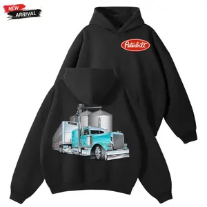 Peterbilt Livestock Truck Hoodie – Blue Semi Trailer Graphic Shirt, Farm Workwear Style, Unisex Cotton Top for Country Drivers