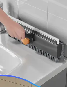 Home Essentials 3-in-1 Long-Handled Scrub Brush with Squeegee | Heavy-Duty Stiff Bristles for Seamless Deep Cleaning on Any Surface Multifunctional Spin Scrubber Swivel V-Shaped Floor and Grout edge