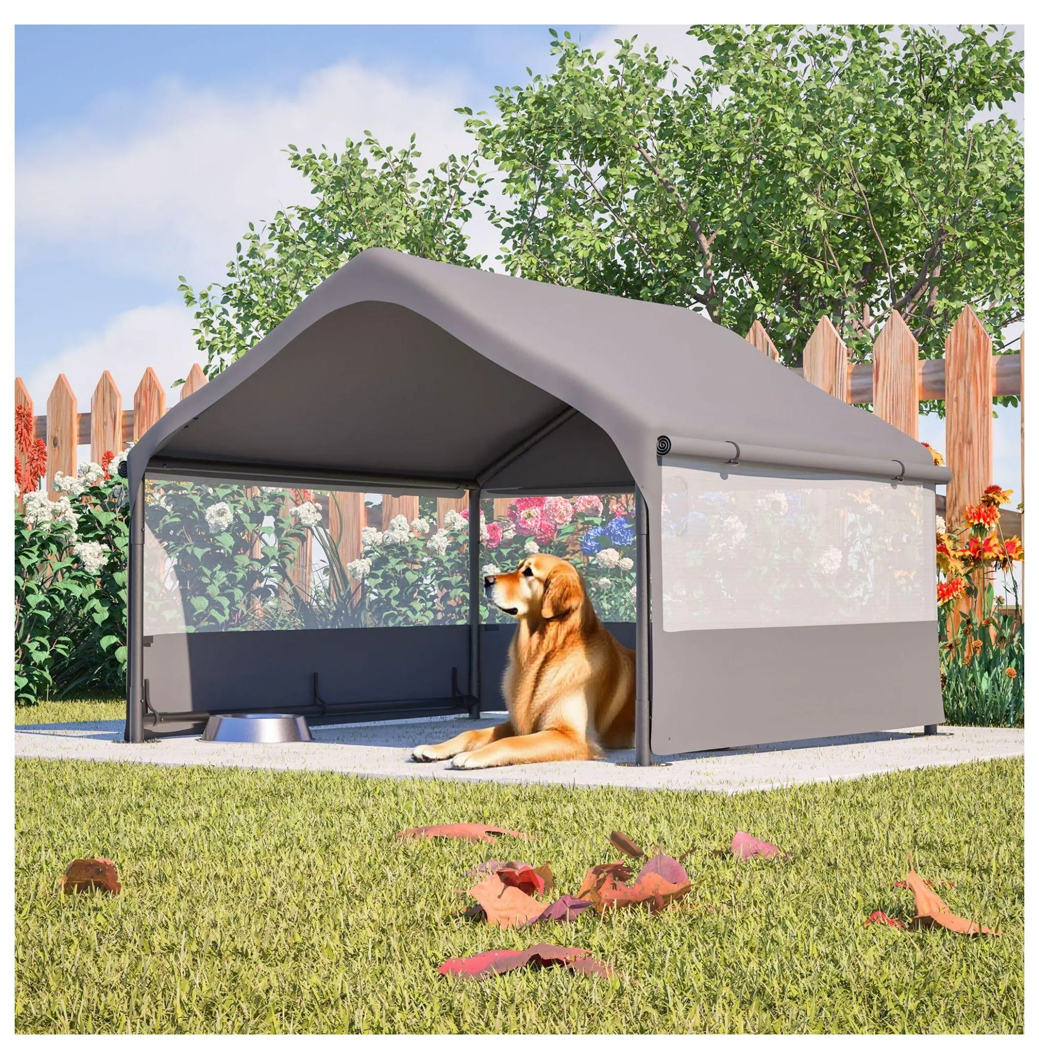 Large Dog House Outdoor Tent, 4x4ft Breathable Pet Shelter with Mesh Windows & UV Protection, Portable Dog Cat Canopy for Yard, Camping, Gray default title