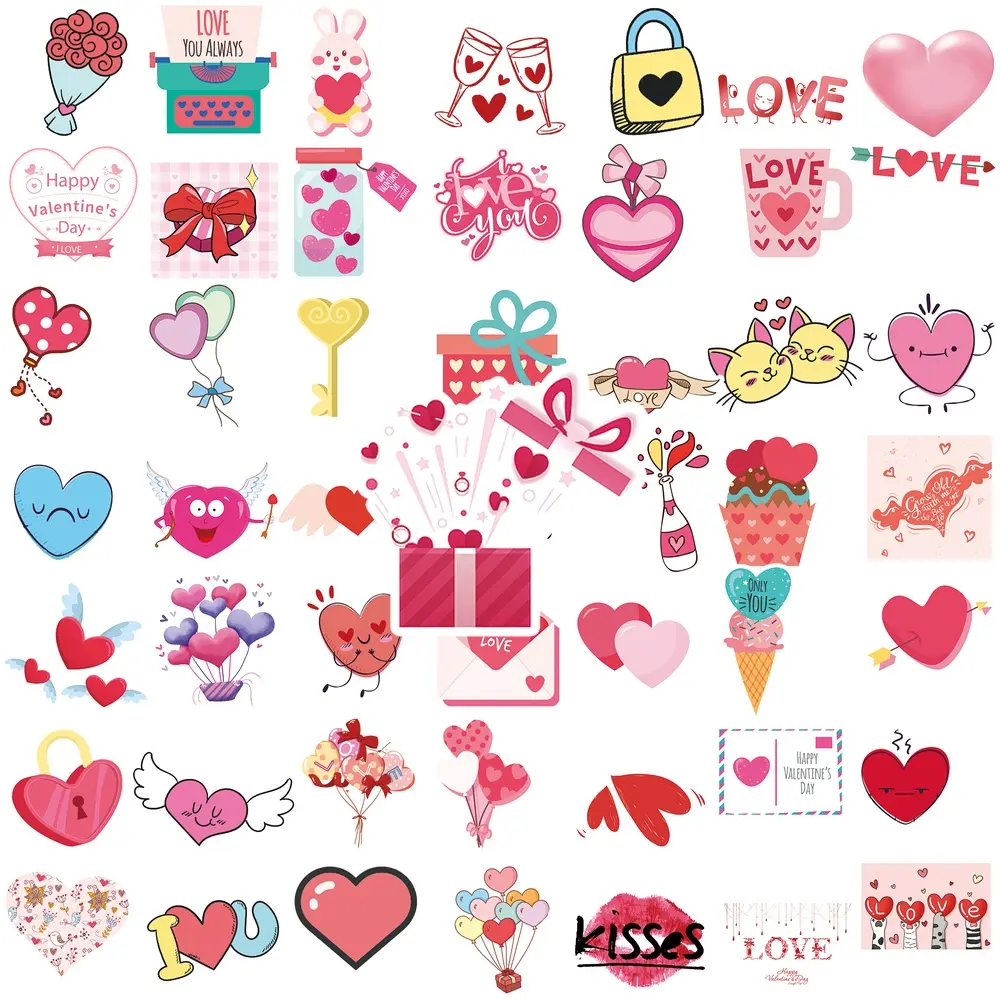 50PCS Cute Love Stickers Pack, Kawaii Heart Vinyl Decals with Romantic Valentine Designs, Pink Aesthetic Stickers for Laptop Water Bottle Notebook Phone Case Journal DIY Decoration Gift for Girls Cute room decor Pink aesthetic #CuteStickers #LoveStickers