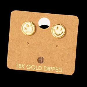 Gold Dipped Smiley Face Stud Earrings - Classic Design with Elegant Finish