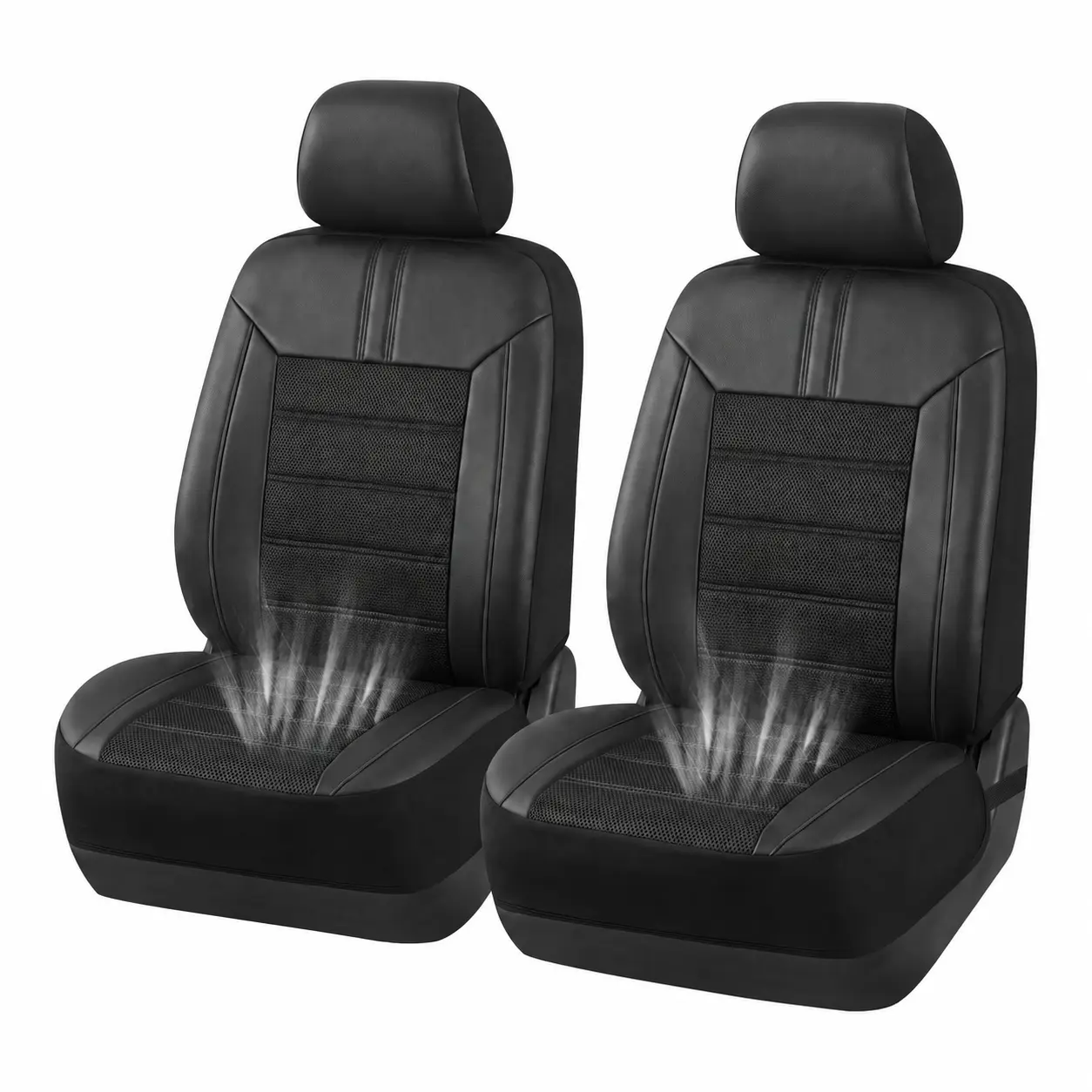 AutoYouth Breathable Car Seat Covers for 2 Front Seats Universal, Air Cool Mesh Design PU Leather Car Seat Protectors, Airbag Compatible, Fits Most Cars SUVs Vans & Trucks, Car Interior Accessories, Black Gray Truck Accessories Summervibes