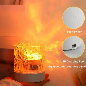 16 color LED water ripple effect projection night light USB rechargeable bedside lamp with remote control, suitable for romantic bedroom/party/game room atmosphere decoration lighting