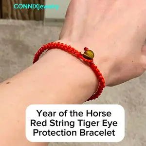 Year of the Horse Lucky Red String Bracelet with Genuine Tiger Eye Stone – Chinese Zodiac Protection & Good Fortune Amulet