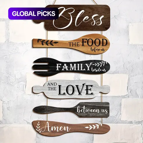 Wooden Kitchen Wall Decor Set, Rustic Utensil-Shaped Hanging Art with Hemp Rope, Wall Decor for Home, Kitchen and Dining Room, Farmhouse Wall Art #GLOBAL PICKS #GLOBAL PICKS